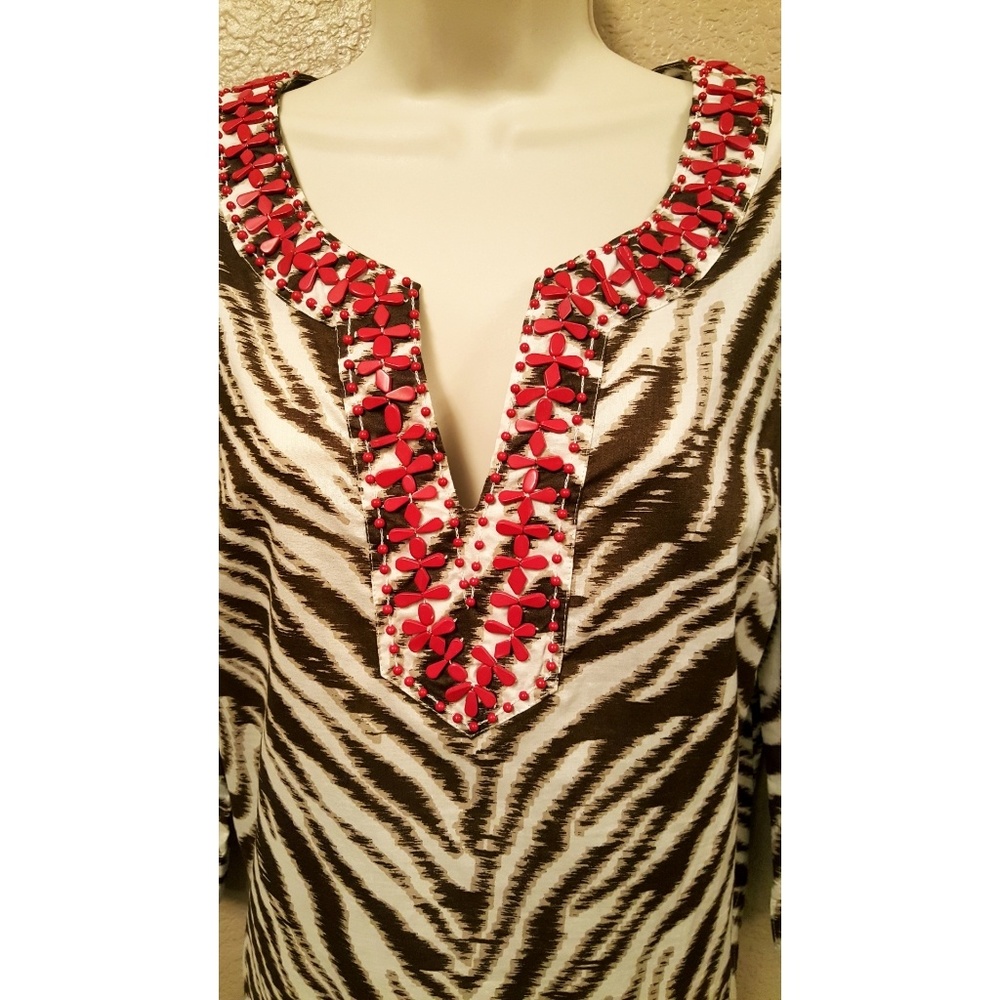 Ann Taylor LOFT Animal Print Beaded Tunic - Picture 2 of 7